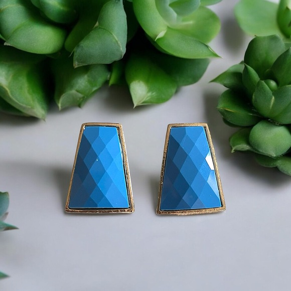 Funky Cobalt Blue Square Statement Necklace & Earring Set - Picture 9 of 16